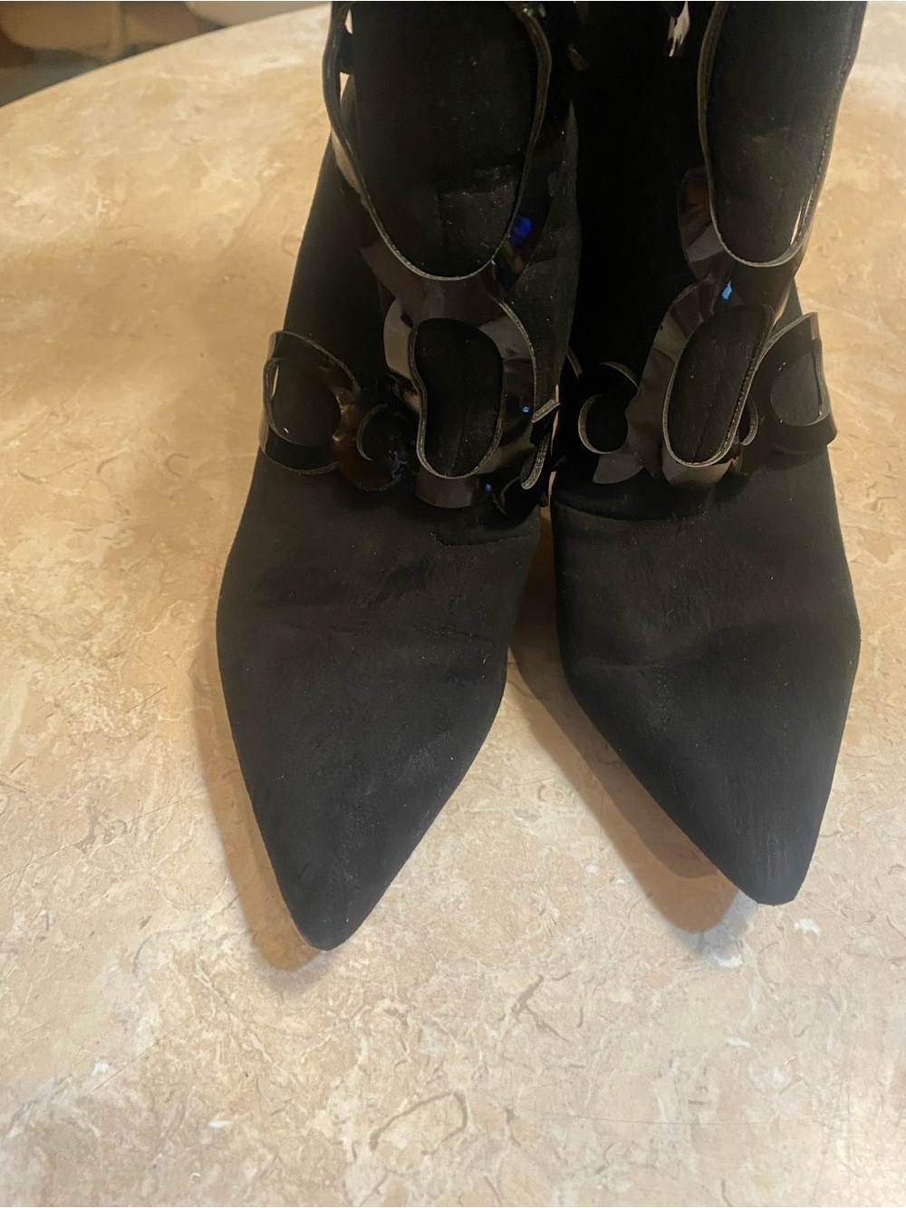Women’s Black Pointed Stiletto Ankle Booties with Chain-Link Detail - Picture 2 of 7